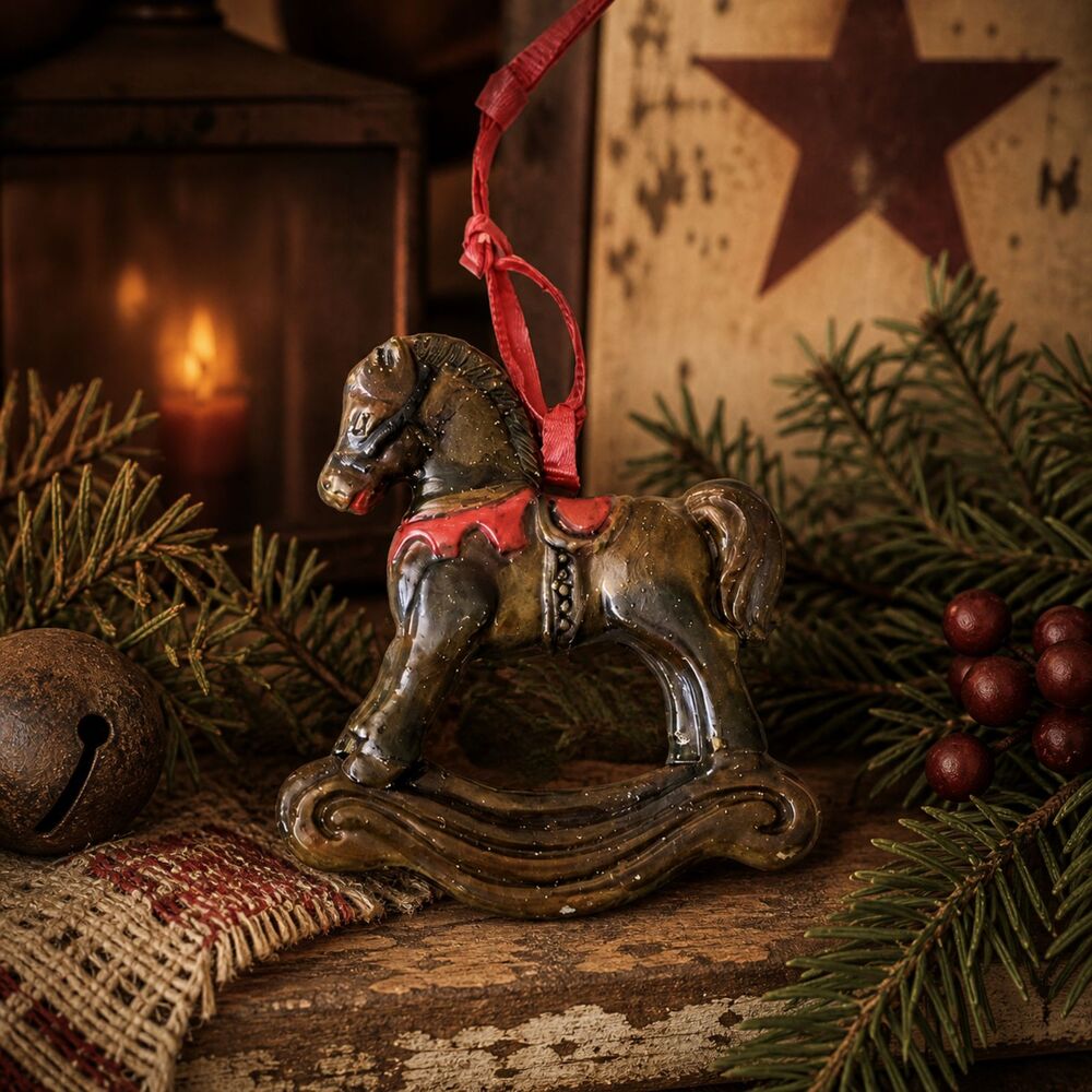 Rustic Rocking Horse Ornament Primitive Farmhouse Christmas Vintage Style Decor